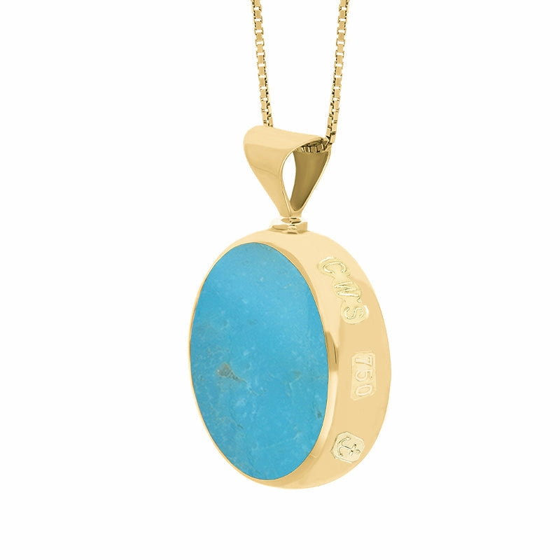 18ct Yellow Gold Whitby Jet Turquoise Queens Jubilee Hallmark Double Sided Round Necklace D