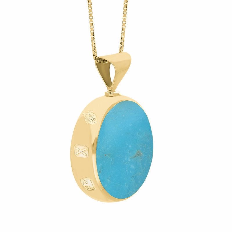 18ct Yellow Gold Whitby Jet Turquoise Queens Jubilee Hallmark Double Sided Round Necklace D