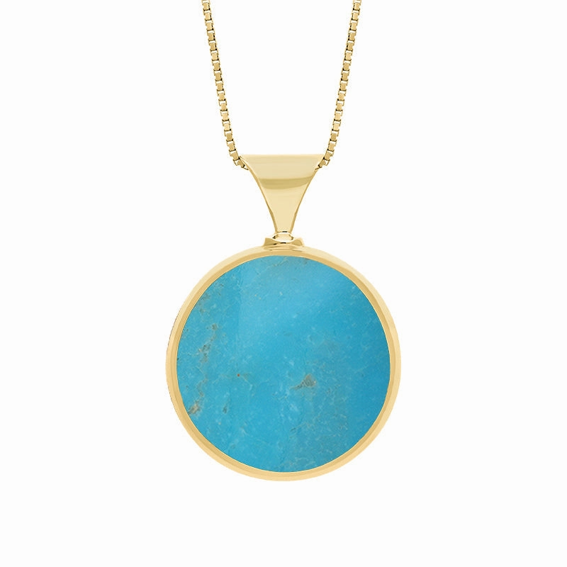 18ct Yellow Gold Whitby Jet Turquoise Queens Jubilee Hallmark Double Sided Round Necklace D