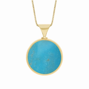 18ct Yellow Gold Whitby Jet Turquoise Queens Jubilee Hallmark Double Sided Round Necklace D