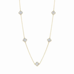 18ct Yellow Gold White Mother of Pearl Bloom Four Leaf Clover Ball Edge Necklace