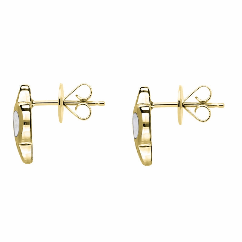 18ct Yellow Gold White Mother of Pearl Bloom Four Leaf Clover Stud Earrings