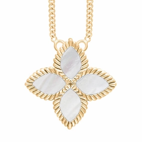 18ct Yellow Gold White Mother of Pearl Eden Large Marquise Flower Necklace