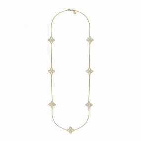 18ct Yellow Gold White Mother of Pearl Eden Long Marquise Flower Necklace