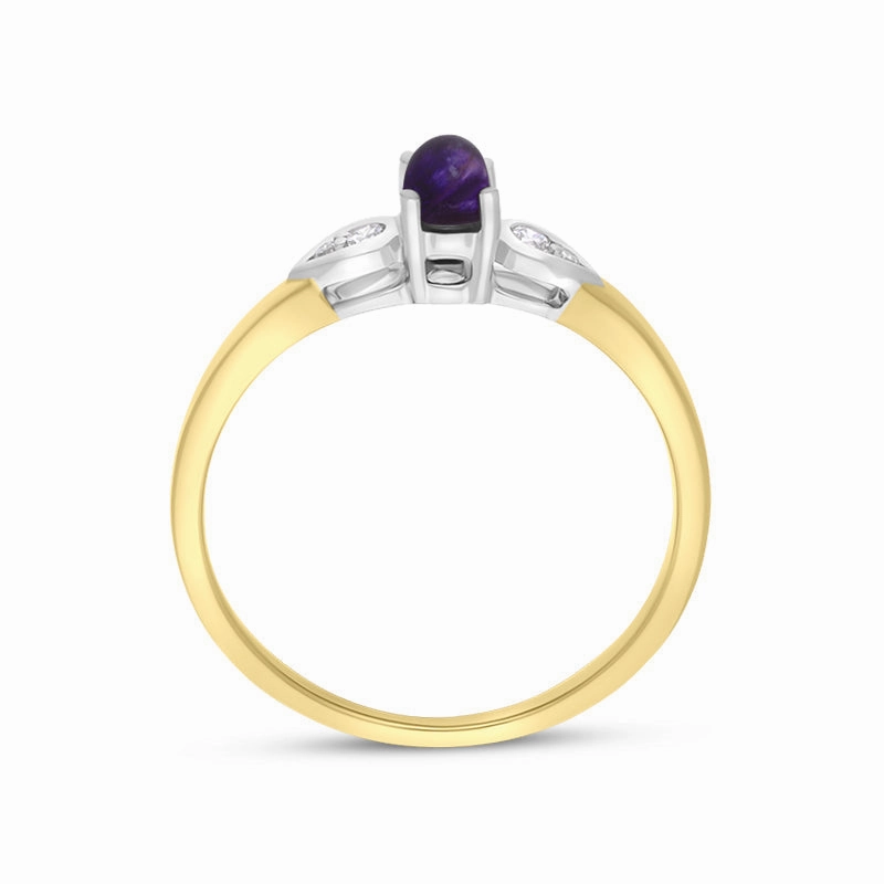 18ct Yellow White Gold Blue John 0.07ct Diamond Pear Shoulder Ring