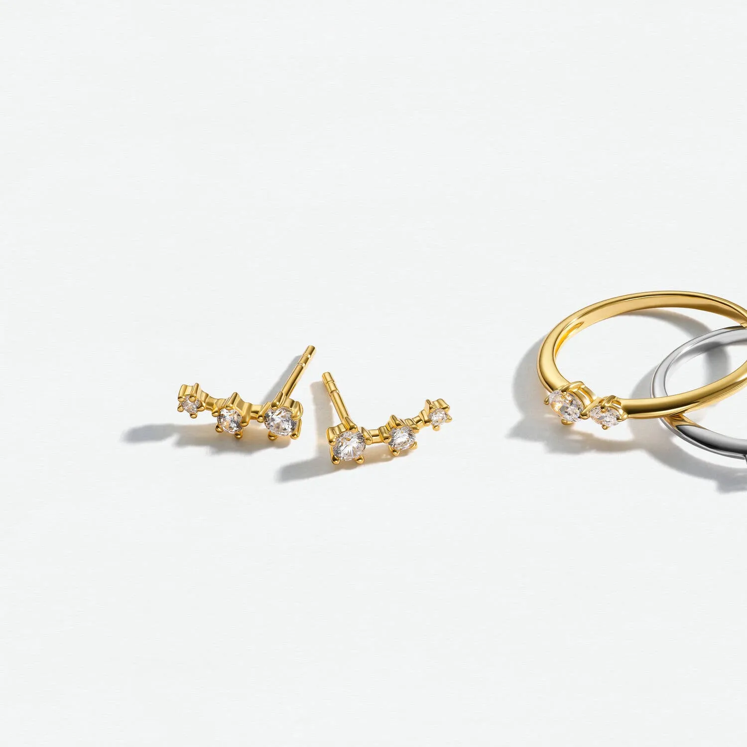 18K Gold Plated White Zirconia Lucente Tre Earrings SJ-E2703-CZ-YG