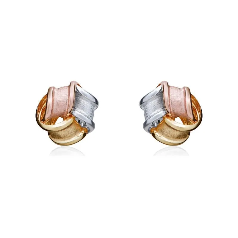 9ct Brushed Yellow, White and Rose Gold 7mm Knot Stud Earrings
