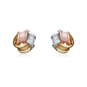 9ct Brushed Yellow, White and Rose Gold 7mm Knot Stud Earrings