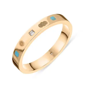 9ct Rose Gold 0.05ct Diamond Turquoise King's Coronation Hallmark Princess Cut 3mm Ring D