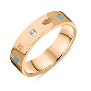 9ct Rose Gold 0.12ct Diamond Turquoise King's Coronation Hallmark Princess Cut 5mm Ring D