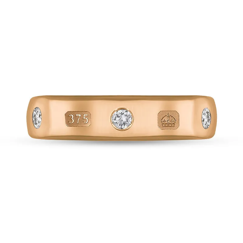9ct Rose Gold 0.15ct Diamond King's Coronation Hallmark 5mm Ring D