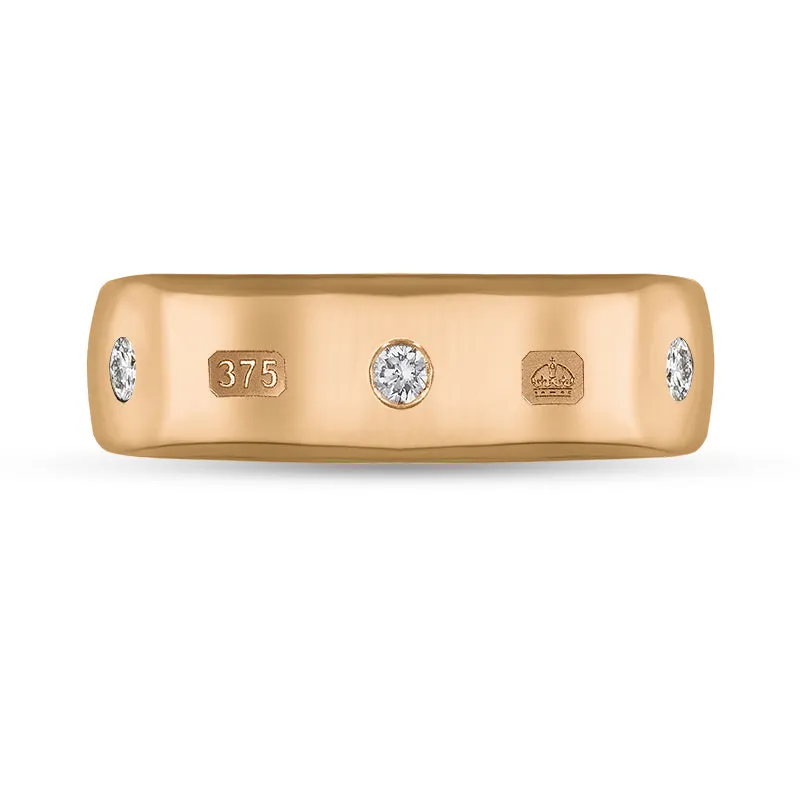 9ct Rose Gold 0.18ct Diamond King's Coronation Hallmark 6mm Ring D