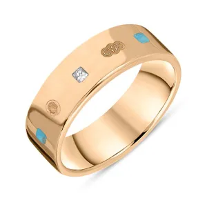 9ct Rose Gold 0.18ct Diamond Turquoise King's Coronation Hallmark Princess Cut 6mm Ring D