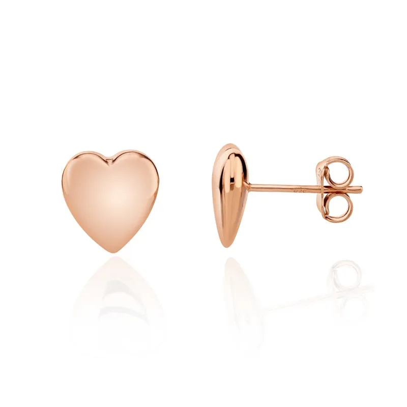 9ct Rose Gold 8.5mm Heart Stud Earrings