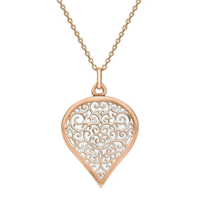9ct Rose Gold Bauxite Flore Filigree Large Heart Necklace