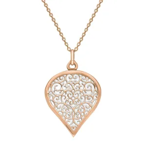 9ct Rose Gold Bauxite Flore Filigree Large Heart Necklace