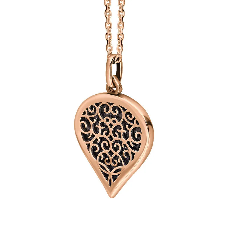 9ct Rose Gold Blue Goldstone Flore Filigree Medium Heart Necklace