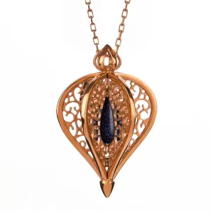 9ct Rose Gold Blue Goldstone Flore Filigree Small Necklace