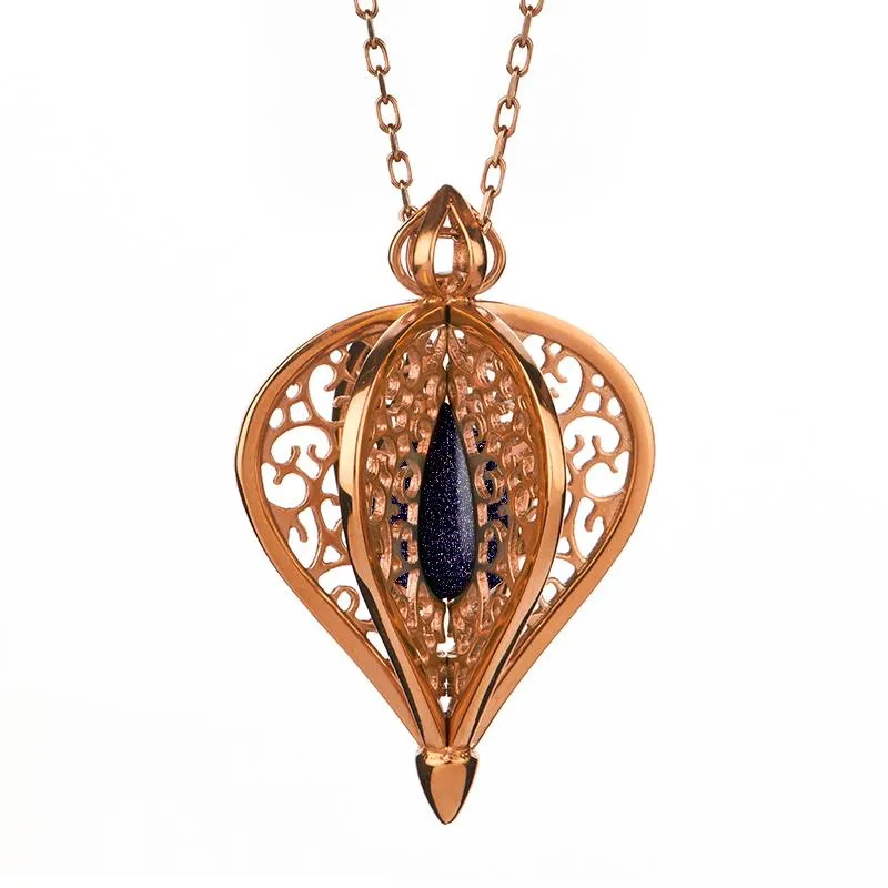 9ct Rose Gold Blue Goldstone Flore Filigree Small Necklace