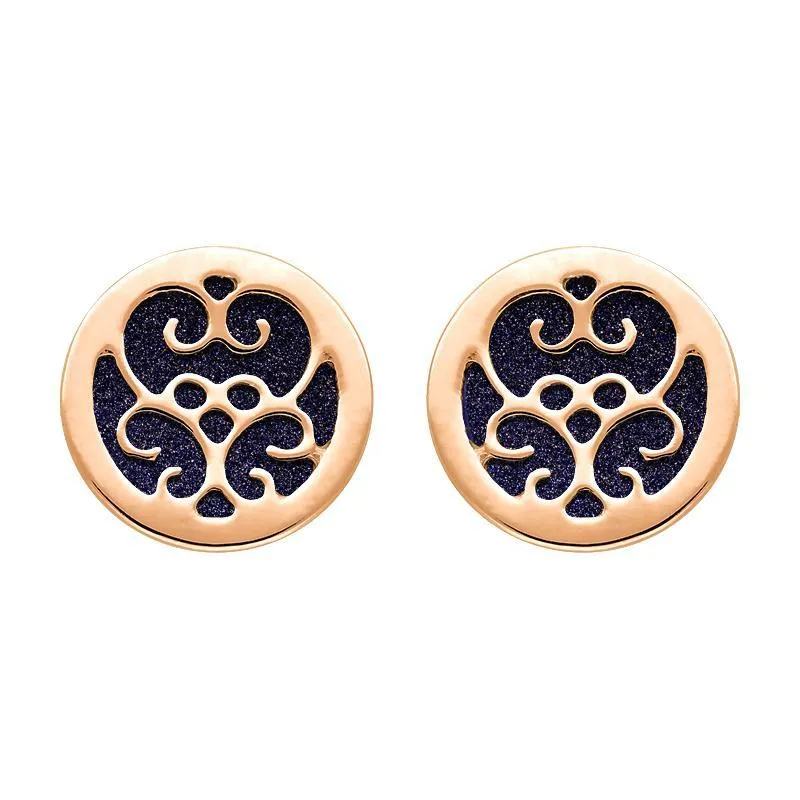 9ct Rose Gold Blue Goldstone Flore Filigree Stud Earrings