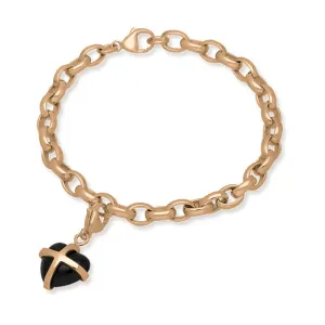 9ct Rose Gold Blue Goldstone Small Cross Heart Charm Bracelet