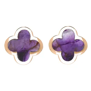 9ct Rose Gold Blue John Bloom Four Leaf Clover Stud Earrings
