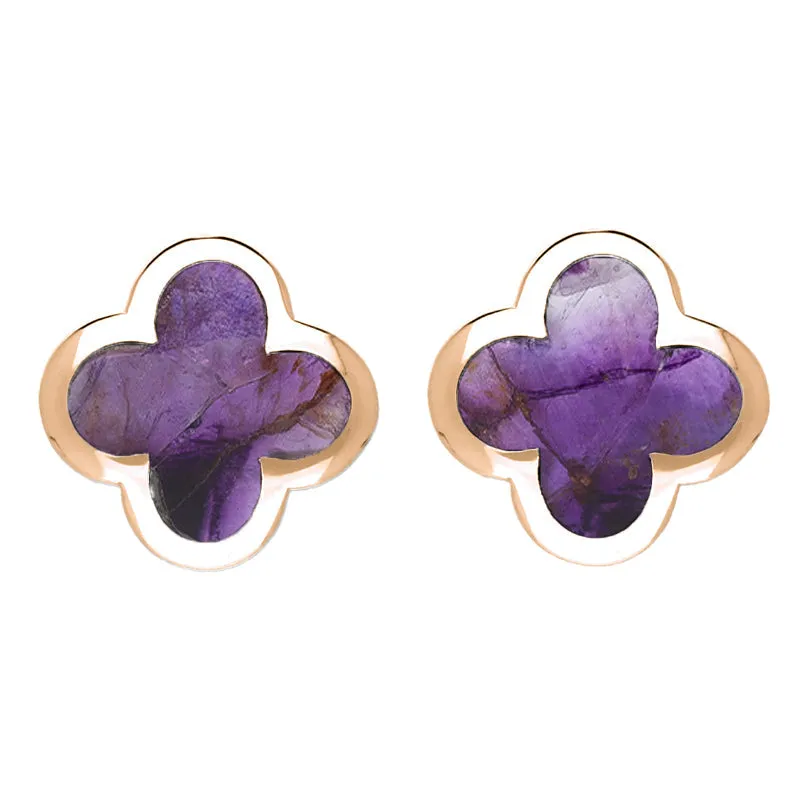 9ct Rose Gold Blue John Bloom Four Leaf Clover Stud Earrings