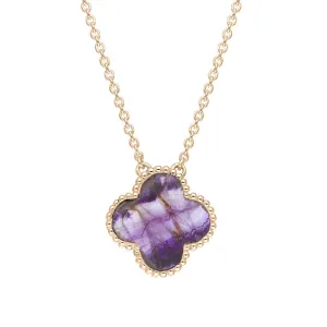 9ct Rose Gold Blue John Bloom Large Four Leaf Clover Ball Edge Chain Necklet