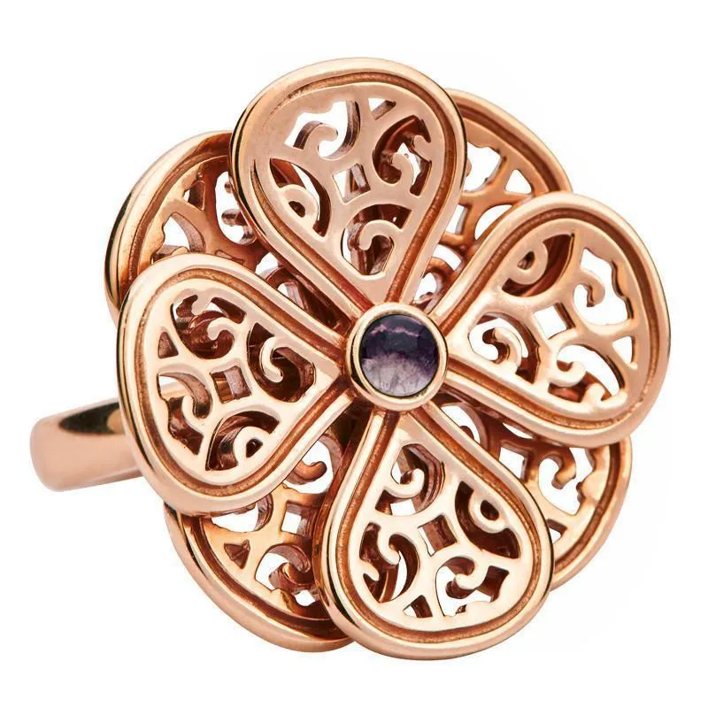 9ct Rose Gold Blue John Flore Eight Petal Flower Ring