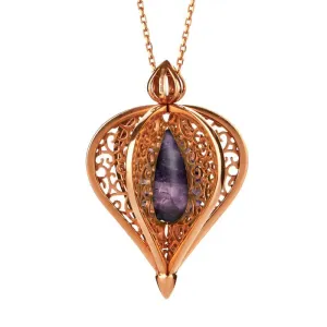 9ct Rose Gold Blue John Flore Filigree Droplet Necklace