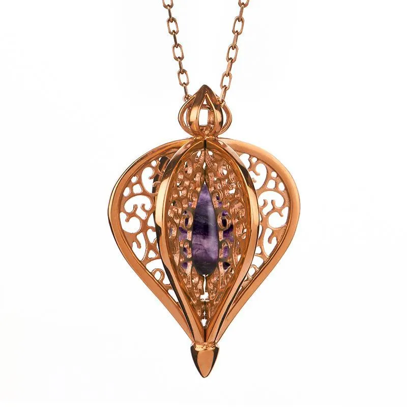 9ct Rose Gold Blue John Flore Filigree Small Necklace