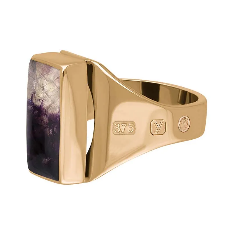9ct Rose Gold Blue John King's Coronation Hallmark Small Oblong Ring D