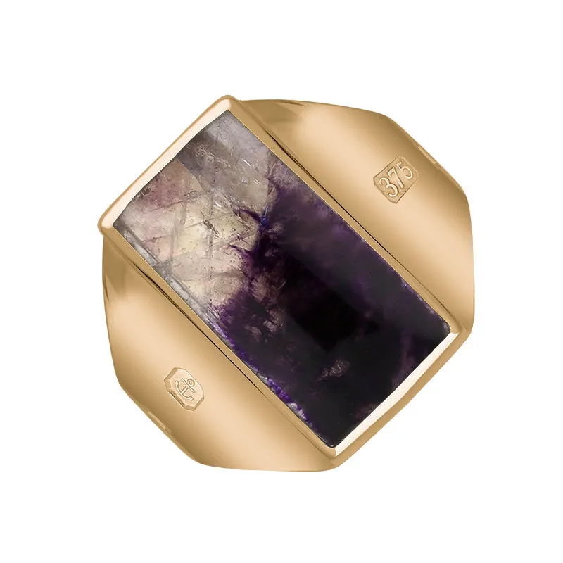 9ct Rose Gold Blue John King's Coronation Hallmark Small Oblong Ring D