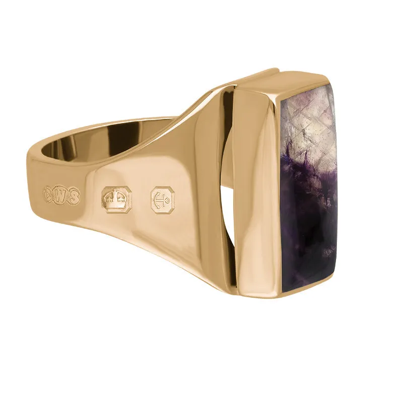 9ct Rose Gold Blue John King's Coronation Hallmark Small Oblong Ring D