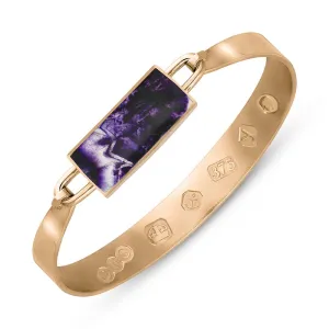 9ct Rose Gold Blue John King's Coronation Hallmark Wide Oblong Bangle D