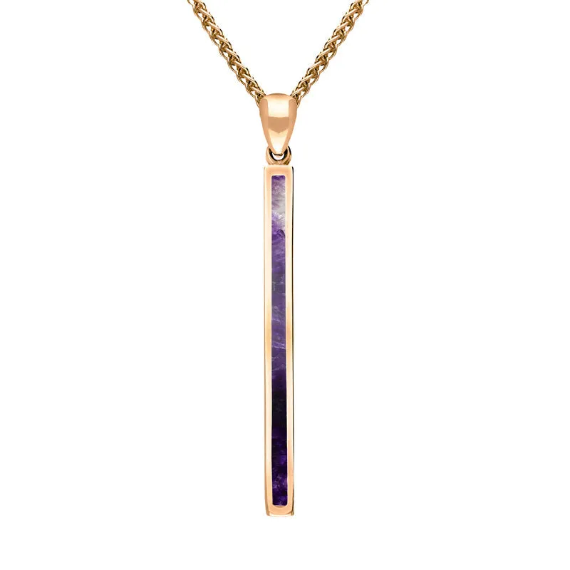 9ct Rose Gold Blue John Long Slim Oblong Necklace