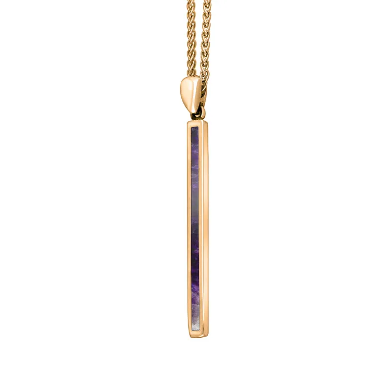 9ct Rose Gold Blue John Long Slim Oblong Necklace
