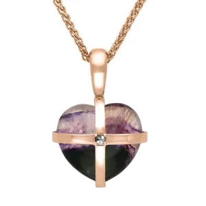 9ct Rose Gold Blue John Marcasite Small Cross Heart Necklace