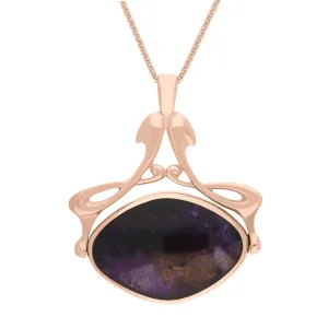 9ct Rose Gold Blue John Mother Of Pearl Bell Diamond Swivel Fob Necklace