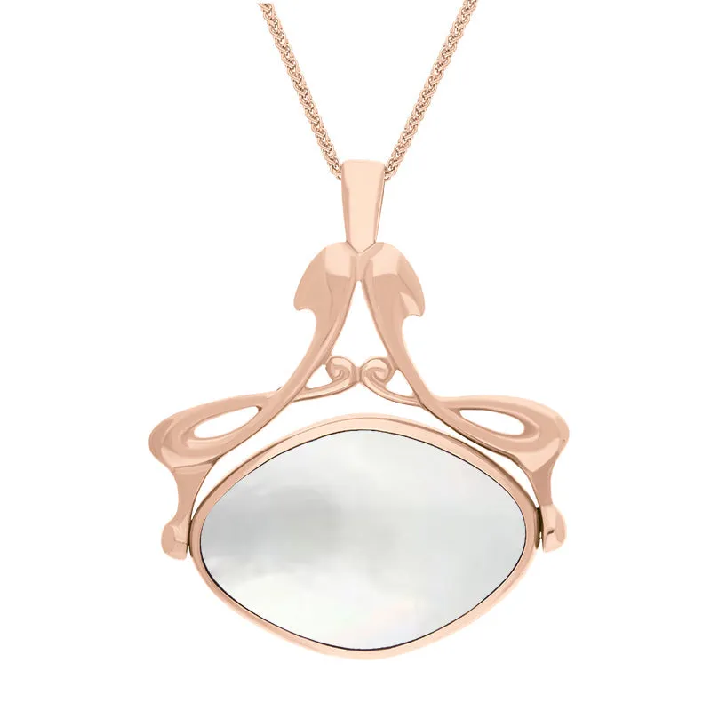 9ct Rose Gold Blue John Mother Of Pearl Bell Diamond Swivel Fob Necklace