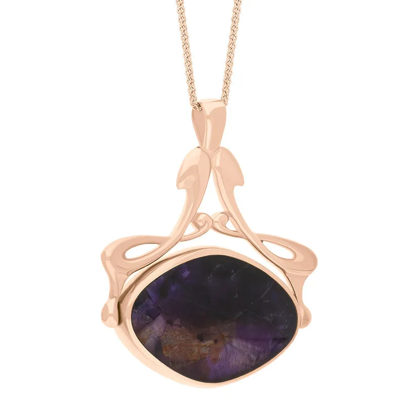 9ct Rose Gold Blue John Mother Of Pearl Bell Diamond Swivel Fob Necklace