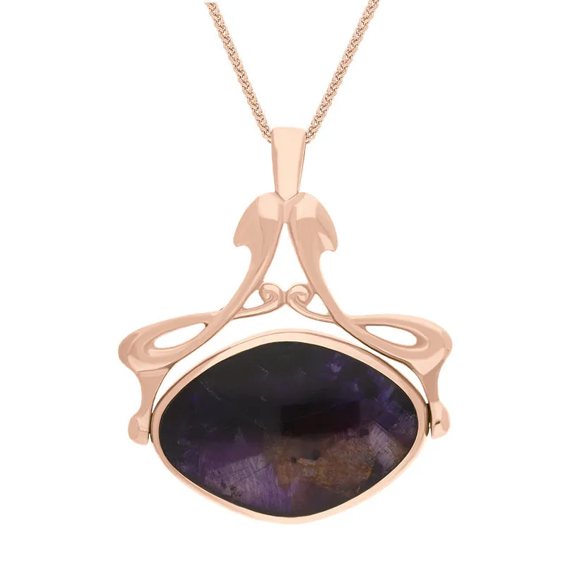 9ct Rose Gold Blue John Mother Of Pearl Bell Diamond Swivel Fob Necklace