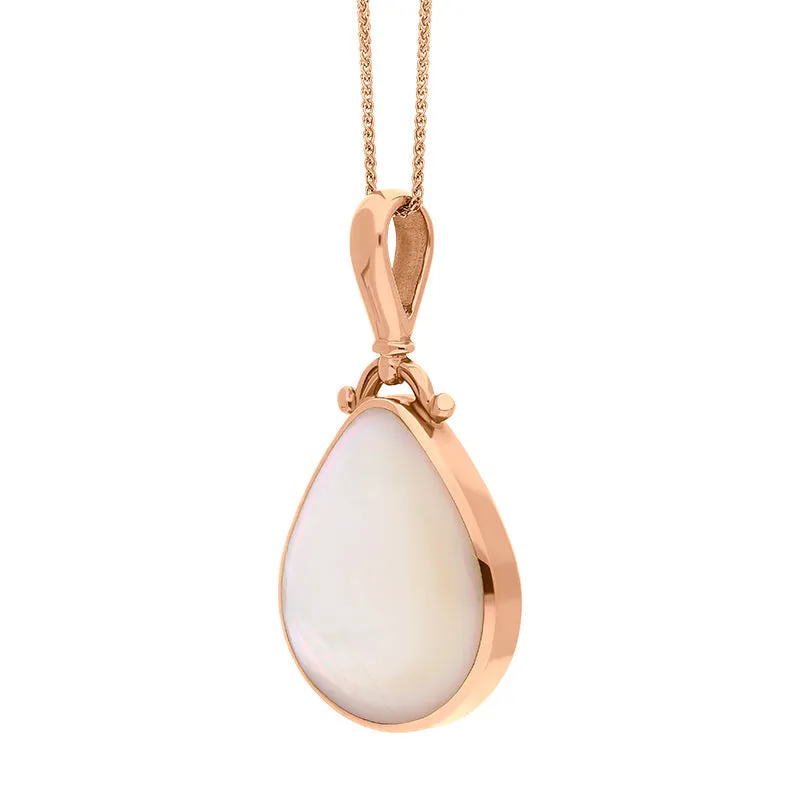 9ct Rose Gold Blue John Mother of Pearl Double Sided Pear Fob Necklace