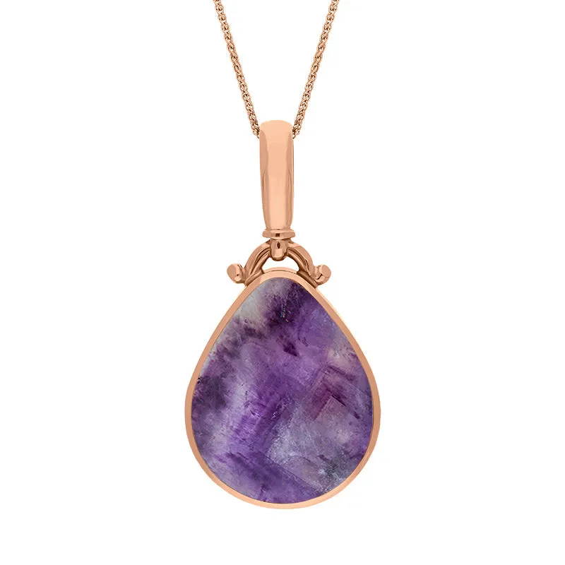9ct Rose Gold Blue John Mother of Pearl Double Sided Pear Fob Necklace
