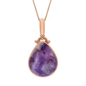9ct Rose Gold Blue John Mother of Pearl Double Sided Pear Fob Necklace