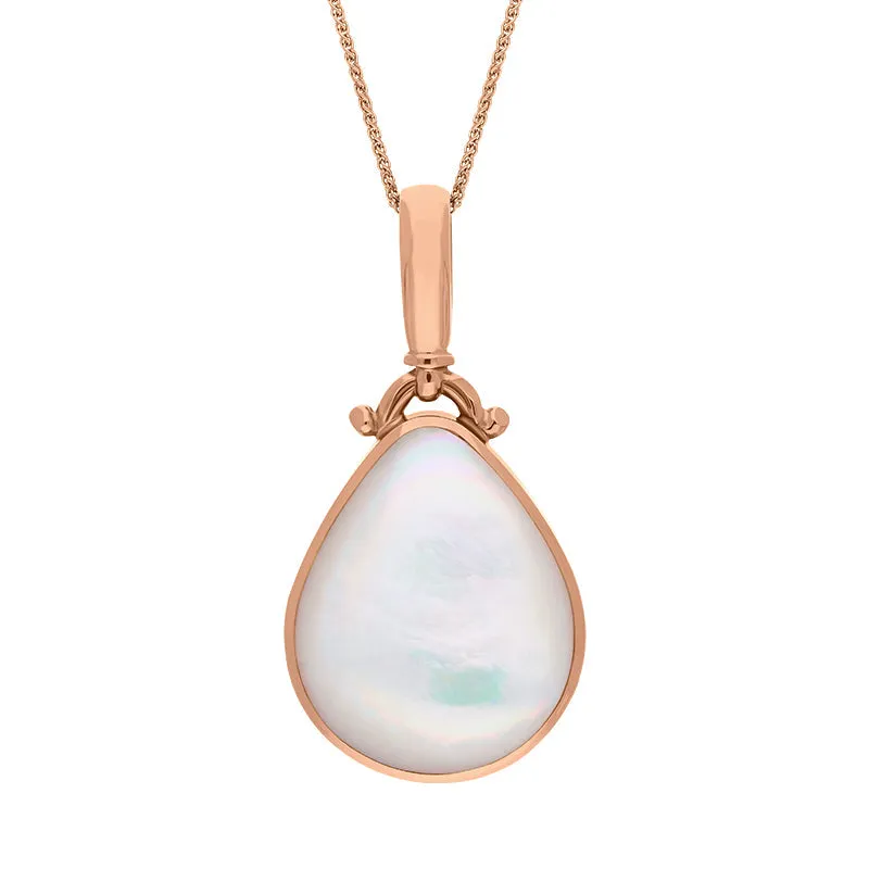 9ct Rose Gold Blue John Mother of Pearl Double Sided Pear Fob Necklace