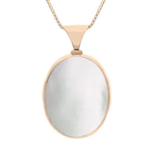 9ct Rose Gold Blue John Mother of Pearl King's Coronation Hallmark Double Sided Oval Necklace D