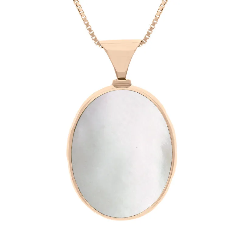 9ct Rose Gold Blue John Mother of Pearl King's Coronation Hallmark Double Sided Oval Necklace D