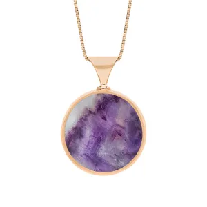 9ct Rose Gold Blue John Mother of Pearl King's Coronation Hallmark Double Sided Round Necklace D