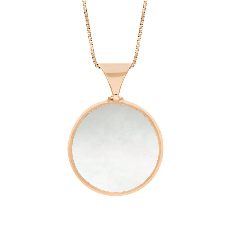 9ct Rose Gold Blue John Mother of Pearl King's Coronation Hallmark Double Sided Round Necklace D
